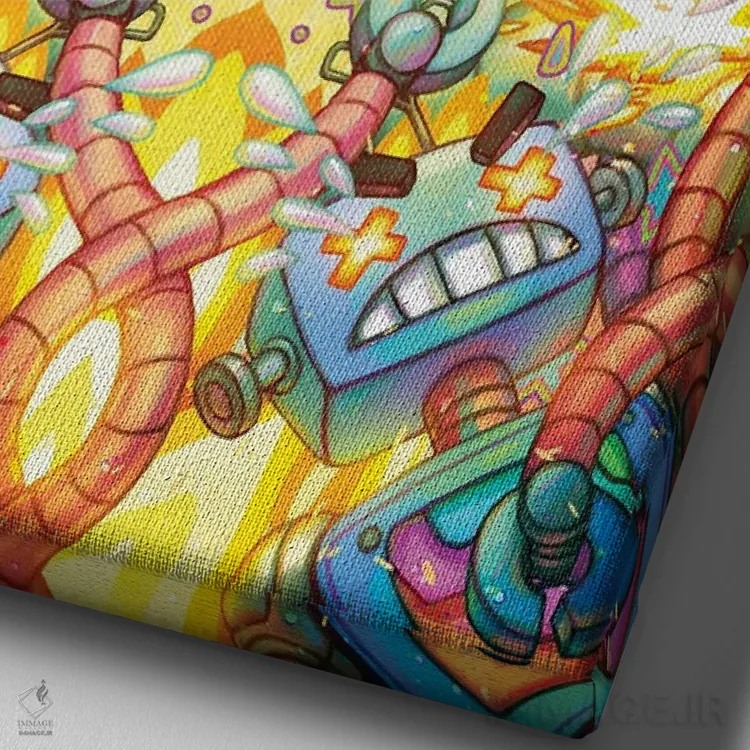 تابلو دکوراتیو ربات ها علیه اندرویدها اثر اجیوا ابنبه - نمای نزدیک بافت بوم