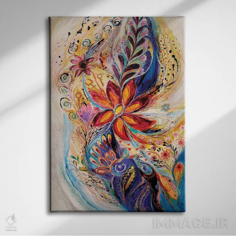 تابلو انتزاعی پاشیدن زندگی V اثر النا کوتلیارکر - نمای روبهرو روی دیوار