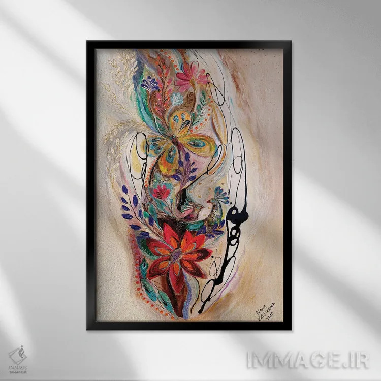 تابلو انتزاعی پاشیدن زندگی X اثر النا کوتلیارکر - نمای قابدار مشکی