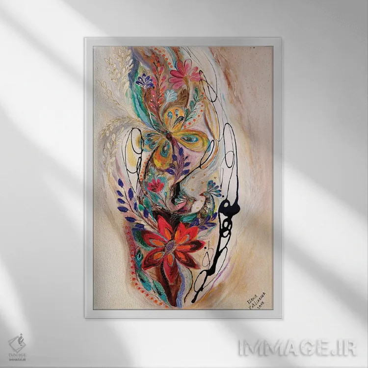 تابلو انتزاعی پاشیدن زندگی X اثر النا کوتلیارکر - نمای قابدار سفید
