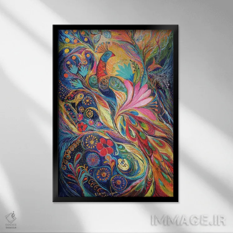 تابلو انتزاعی پرنده شاهی اثر النا کوتلیارکر - نمای قابدار مشکی