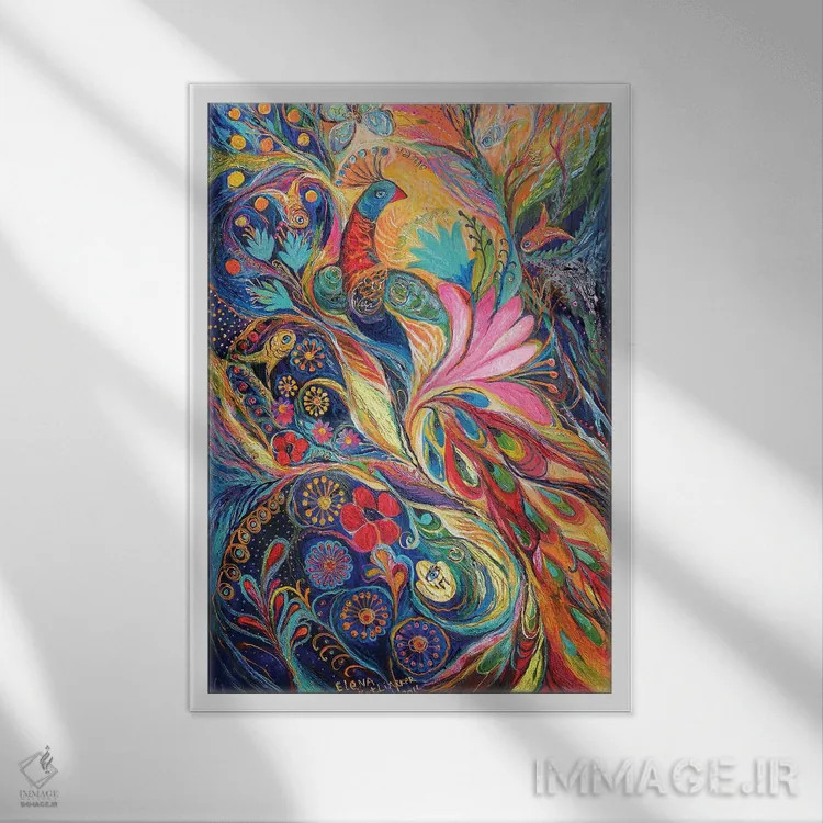 تابلو انتزاعی پرنده شاهی اثر النا کوتلیارکر - نمای قابدار سفید