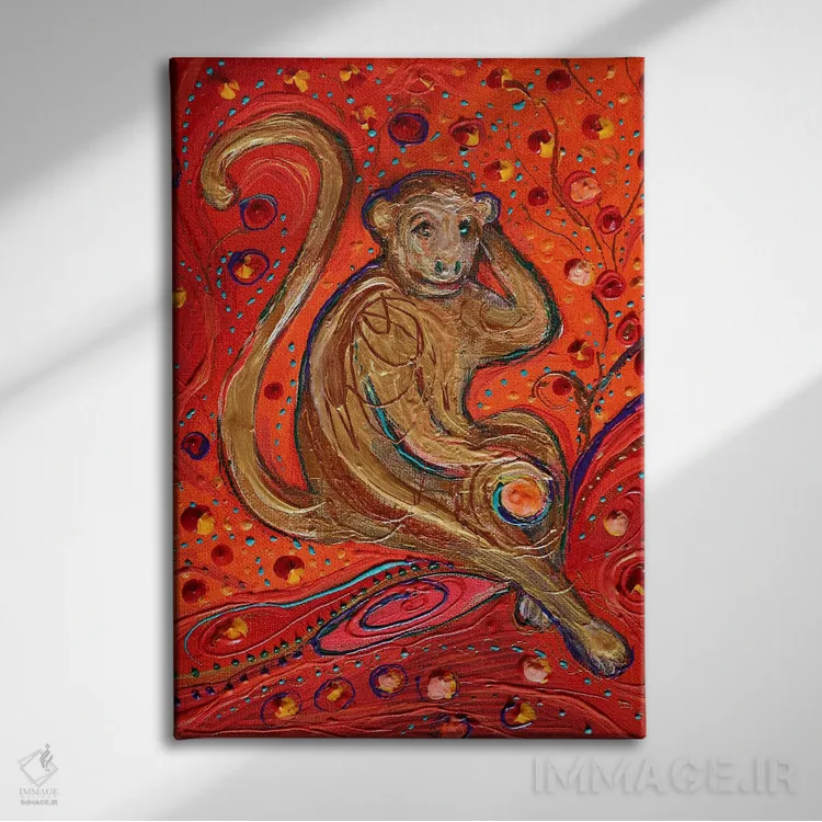 تابلو دکوراتیو توتم های زندگی ۹: میمون اثر النا کوتلیارکر - نمای روبهرو روی دیوار