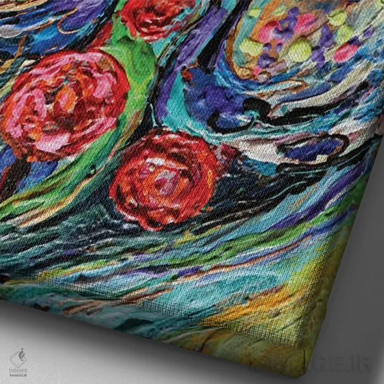 تابلو دکوراتیو نوازنده چنگ: آوای موسیقی اثر النا کوتلیارکر - نمای نزدیک بافت بوم