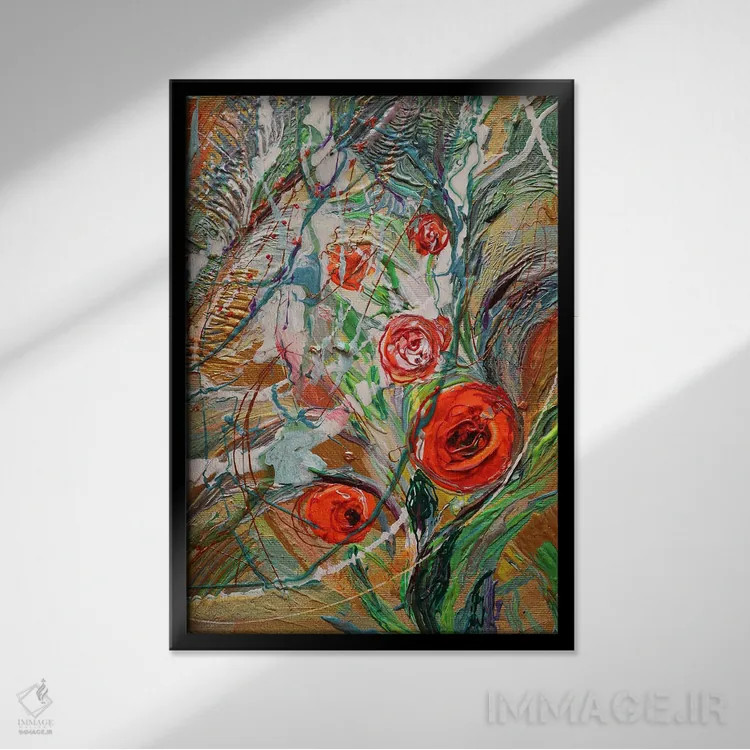 تابلو انتزاعی جلوه ای از زندگی ۴۳: گل ها ۴ اثر النا کوتلیارکر - نمای قابدار مشکی