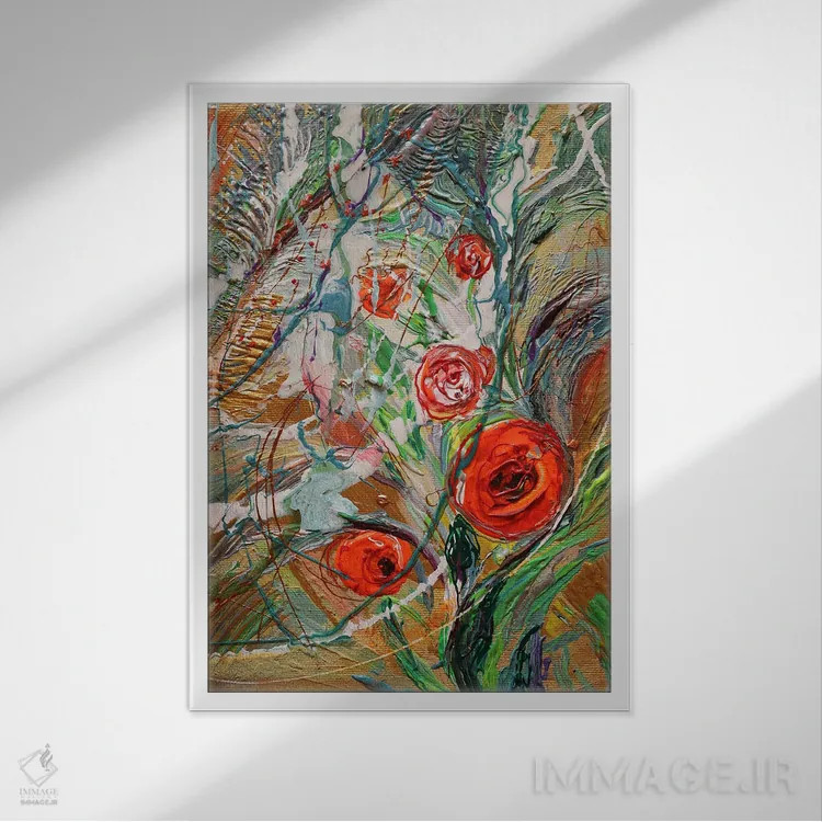 تابلو انتزاعی جلوه ای از زندگی ۴۳: گل ها ۴ اثر النا کوتلیارکر - نمای قابدار سفید