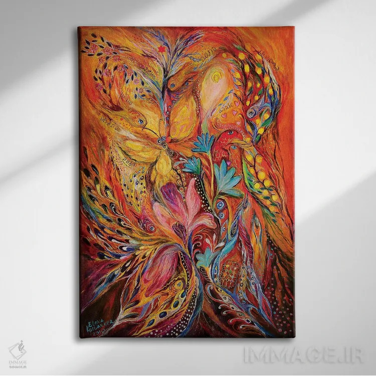 تابلو انتزاعی شکوفایی اثر النا کوتلیارکر - نمای روبهرو روی دیوار