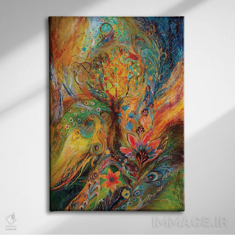 تابلو انتزاعی پروژه ی زودیاک: میزان، عقرب، قوس اثر النا کوتلیارکر - نمای روبهرو روی دیوار