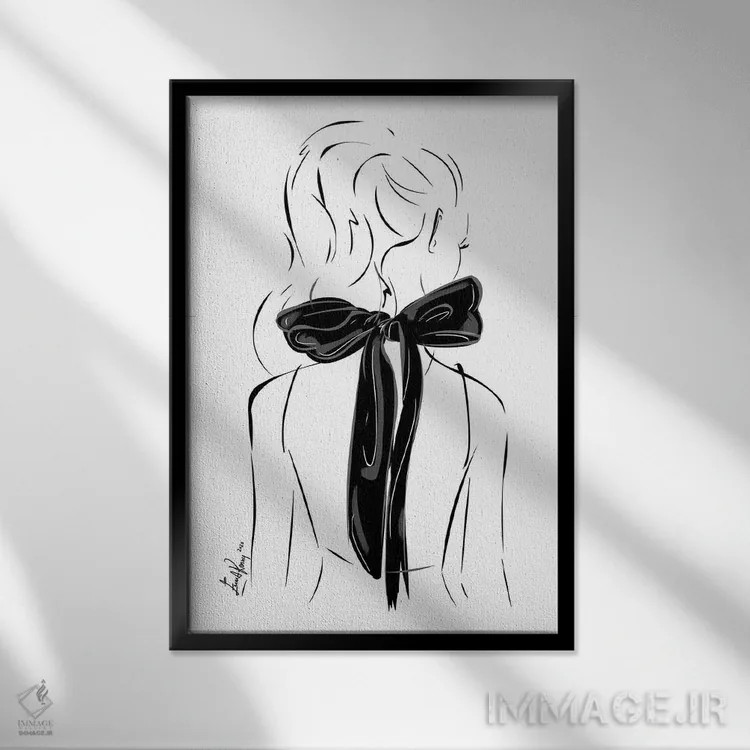 تابلو مینیمال پاپیون مشکی اثر اما کنی - نمای قابدار مشکی