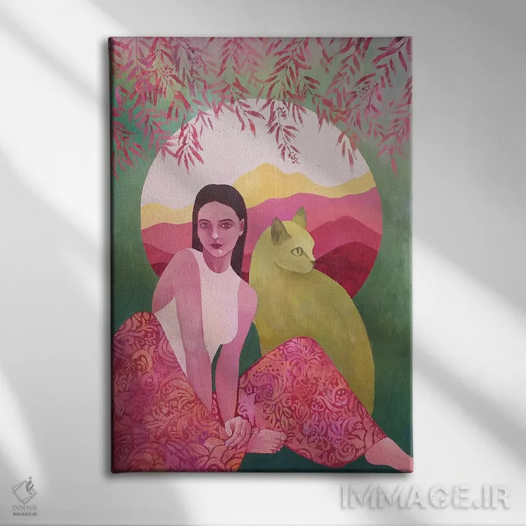 تابلو دکوراتیو دختر و گربه اثر اکاترینا پریسیچ - نمای روبهرو روی دیوار