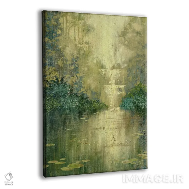 تابلو دکوراتیو حوضچه سبز کنار آبشار اثر اکاترینا پریسیچ - نمای پرسپکتیو محصول