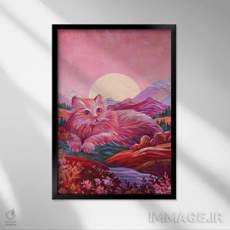 تابلو دکوراتیو گربه در میان تپه ها اثر اکاترینا پریسیچ - نمای قابدار مشکی