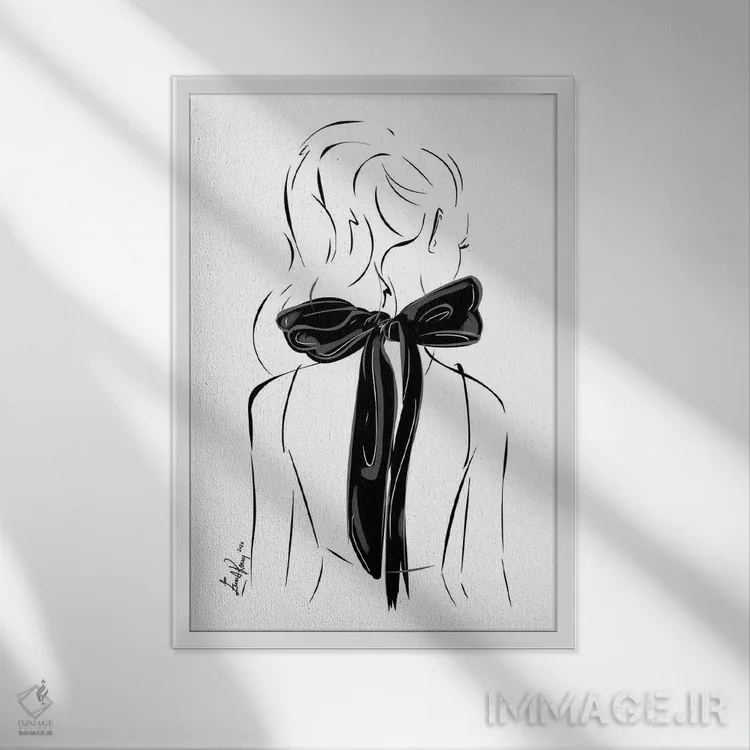 تابلو مینیمال پاپیون مشکی اثر اما کنی - نمای قابدار سفید