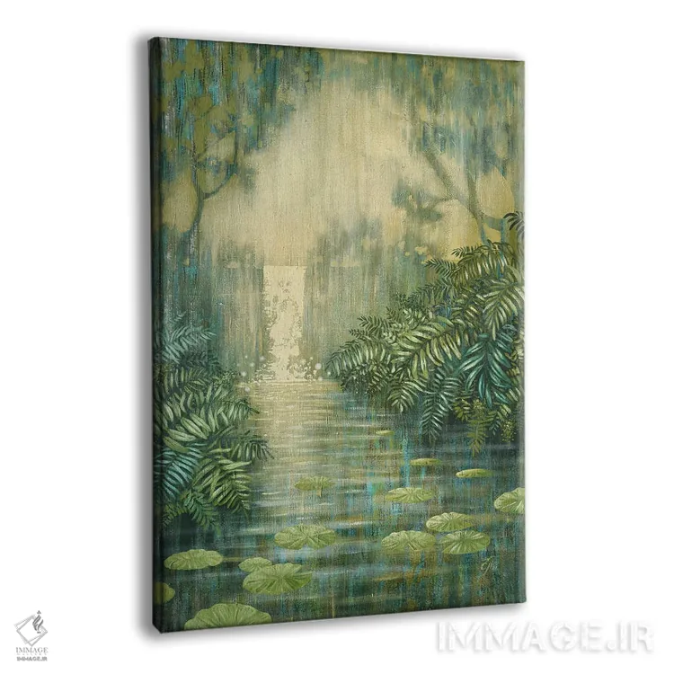 تابلو دکوراتیو آبشار میان سرخس های سبز اثر اکاترینا پریسیچ - نمای پرسپکتیو محصول