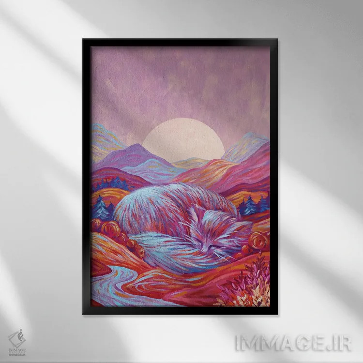 تابلو دکوراتیو رویای شیرین گربه بزرگ اثر اکاترینا پریسیچ - نمای قابدار مشکی