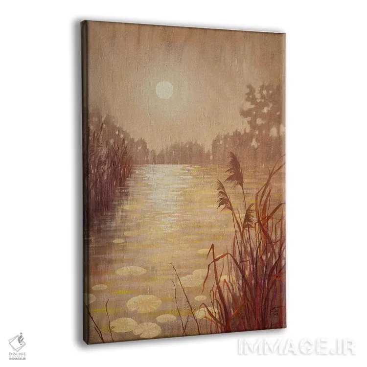 تابلو دکوراتیو حوضچه با نی در غروب اثر اکاترینا پریسیچ - نمای پرسپکتیو محصول