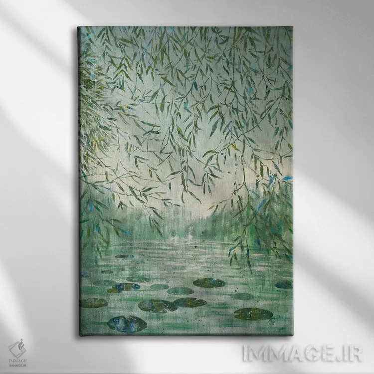 تابلو دکوراتیو حوضچه بید مه آلود اثر اکاترینا پریسیچ - نمای روبهرو روی دیوار