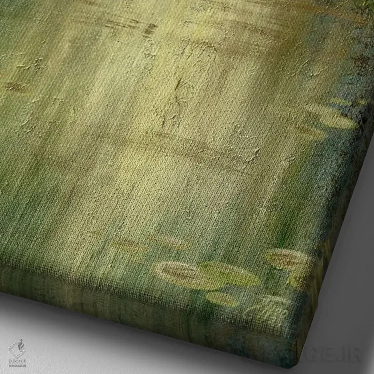 تابلو دکوراتیو حوضچه سبز کنار آبشار اثر اکاترینا پریسیچ - نمای نزدیک بافت بوم