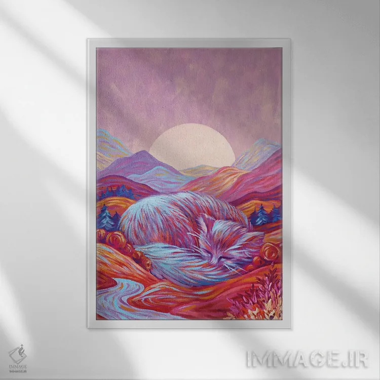 تابلو دکوراتیو رویای شیرین گربه بزرگ اثر اکاترینا پریسیچ - نمای قابدار سفید