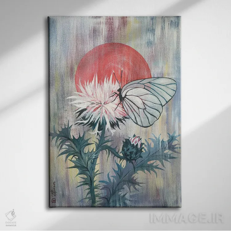 تابلو دکوراتیو پروانه روی خار اثر اکاترینا پریسیچ - نمای روبهرو روی دیوار