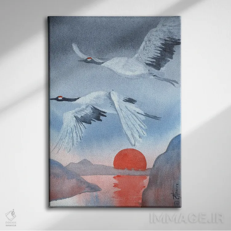 تابلو دکوراتیو درناهای ژاپنی اثر اکاترینا پریسیچ - نمای روبهرو روی دیوار