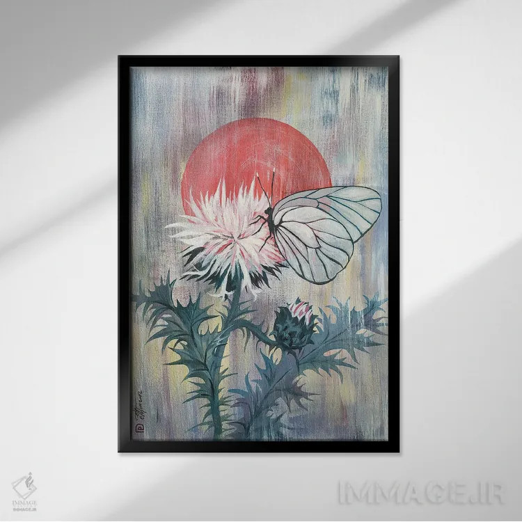 تابلو دکوراتیو پروانه روی خار اثر اکاترینا پریسیچ - نمای قابدار مشکی