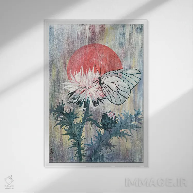 تابلو دکوراتیو پروانه روی خار اثر اکاترینا پریسیچ - نمای قابدار سفید