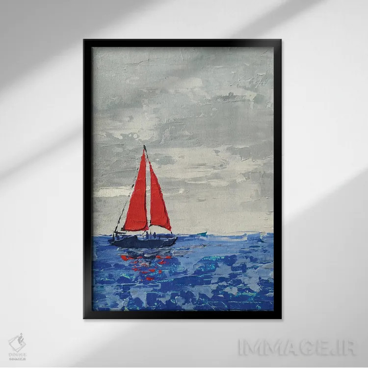 تابلو دکوراتیو بادبان های قرمز اثر اکاترینا پریسیچ - نمای قابدار مشکی