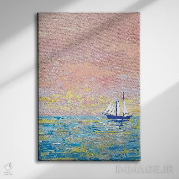 تابلو دکوراتیو منظره دریایی صورتی-آبی اثر اکاترینا پریسیچ - نمای روبهرو روی دیوار