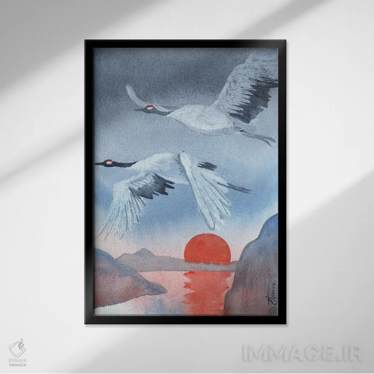 تابلو دکوراتیو درناهای ژاپنی اثر اکاترینا پریسیچ - نمای قابدار مشکی