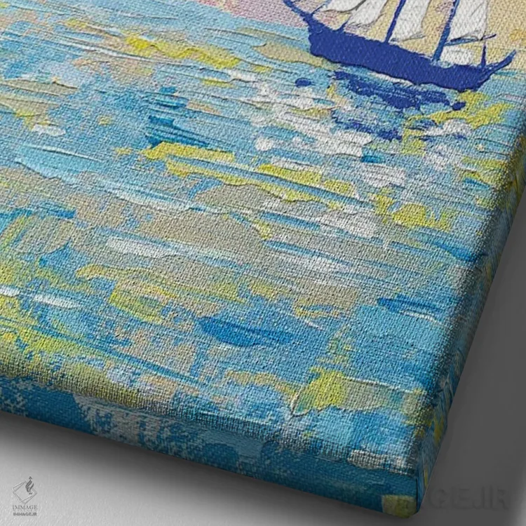تابلو دکوراتیو منظره دریایی صورتی-آبی اثر اکاترینا پریسیچ - نمای نزدیک بافت بوم