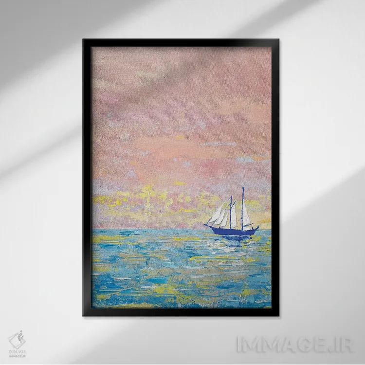 تابلو دکوراتیو منظره دریایی صورتی-آبی اثر اکاترینا پریسیچ - نمای قابدار مشکی