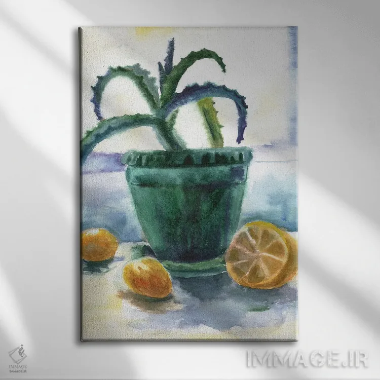تابلو دکوراتیو آلوئه و لیموها اثر اکاترینا پریسیچ - نمای روبهرو روی دیوار