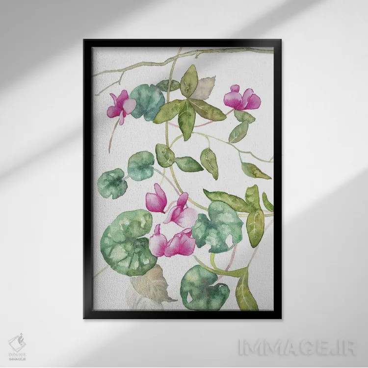 تابلو دکوراتیو سیکلامن جنگلی اثر اکاترینا پریسیچ - نمای قابدار مشکی