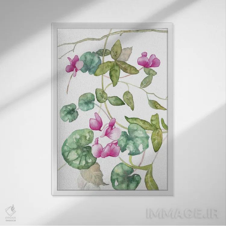 تابلو دکوراتیو سیکلامن جنگلی اثر اکاترینا پریسیچ - نمای قابدار سفید