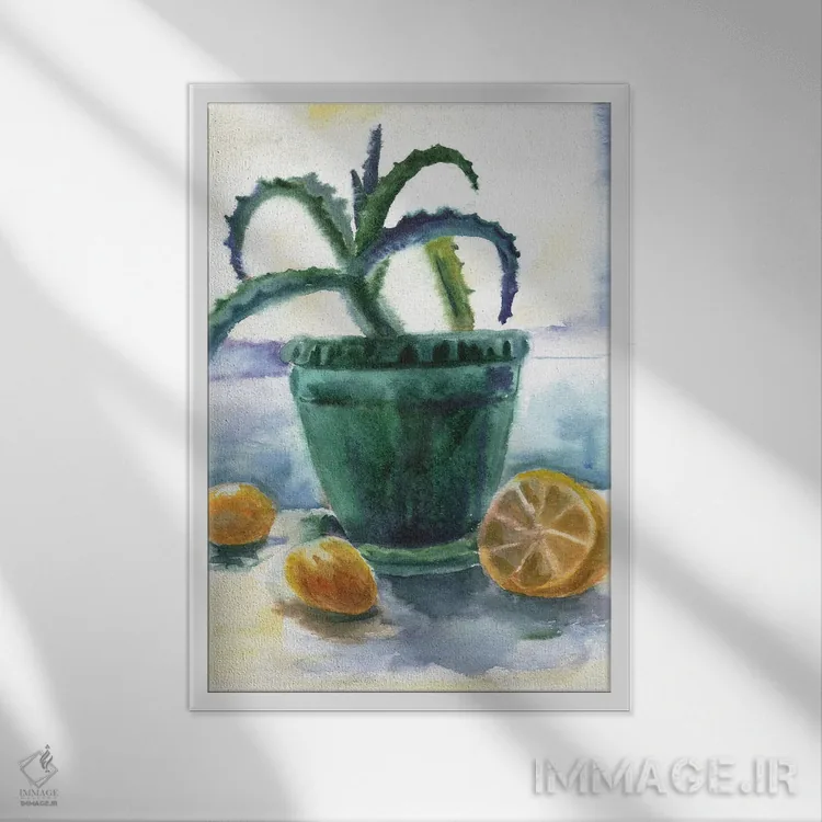 تابلو دکوراتیو آلوئه و لیموها اثر اکاترینا پریسیچ - نمای قابدار سفید