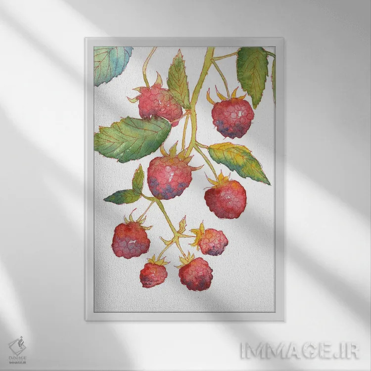 تابلو دکوراتیو شاخه تمشک اثر اکاترینا پریسیچ - نمای قابدار سفید