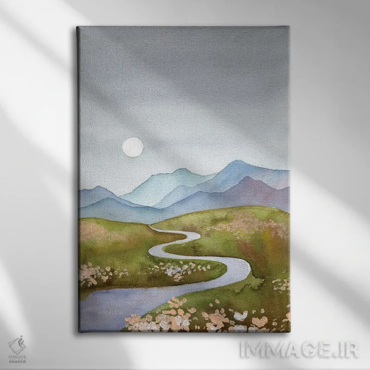 تابلو دکوراتیو تپه های آبی-خاکستری اثر اکاترینا پریسیچ - نمای روبهرو روی دیوار