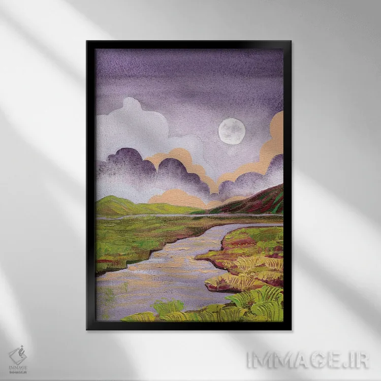 تابلو دکوراتیو ماه ابری در دره رودخانه اثر اکاترینا پریسیچ - نمای قابدار مشکی