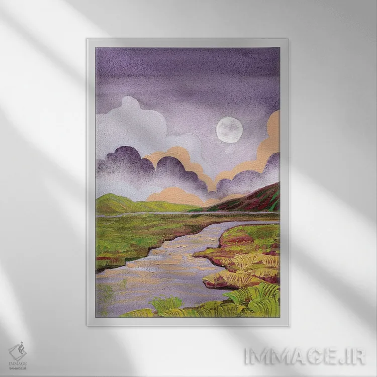 تابلو دکوراتیو ماه ابری در دره رودخانه اثر اکاترینا پریسیچ - نمای قابدار سفید