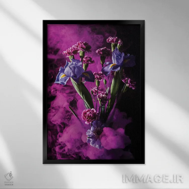تابلو دکوراتیو دسته گل دودآلود اثر النا کولیـکووا - نمای قابدار مشکی