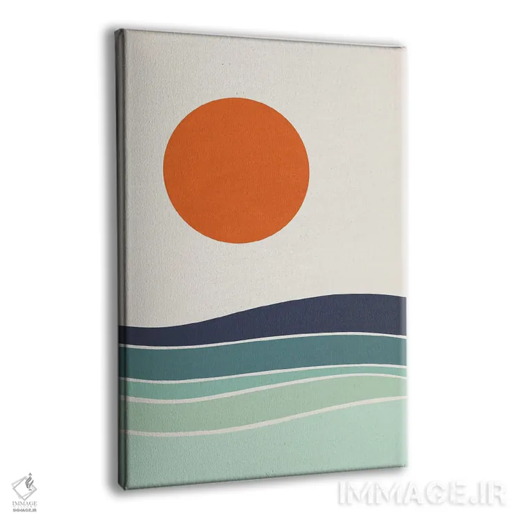 تابلو مینیمال خورشید نارنجی بر دریای مینیمال اثر ام سی دیزاین لب - نمای پرسپکتیو محصول
