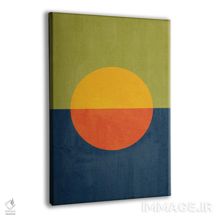 تابلو مینیمال منظره آفتاب نارنجی زرد سبز و سرمه ای اثر ام سی دیزاین لب - نمای پرسپکتیو محصول