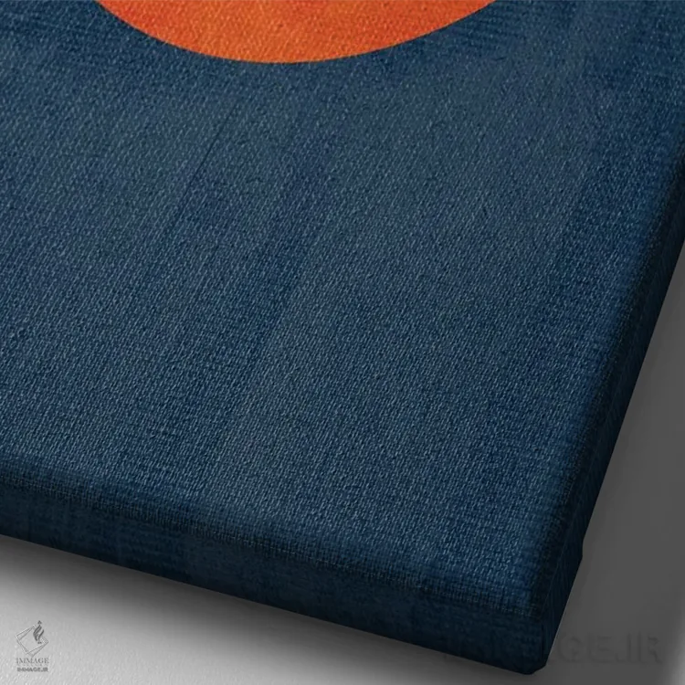 تابلو مینیمال منظره آفتاب نارنجی زرد سبز و سرمه ای اثر ام سی دیزاین لب - نمای نزدیک بافت بوم