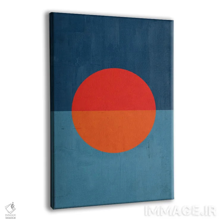 تابلو مینیمال خورشید نارنجی قرمز آبی اثر ام سی دیزاین لب - نمای پرسپکتیو محصول