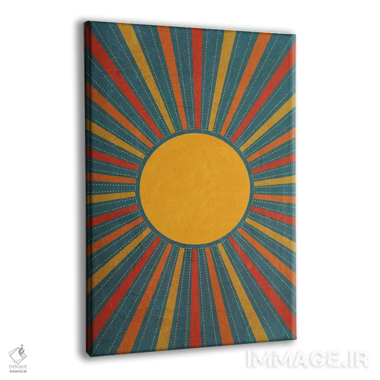 تابلو انتزاعی انفجار خورشیدی رترو سبزآبی زرد قرمز اثر ام سی دیزاین لب - نمای پرسپکتیو محصول