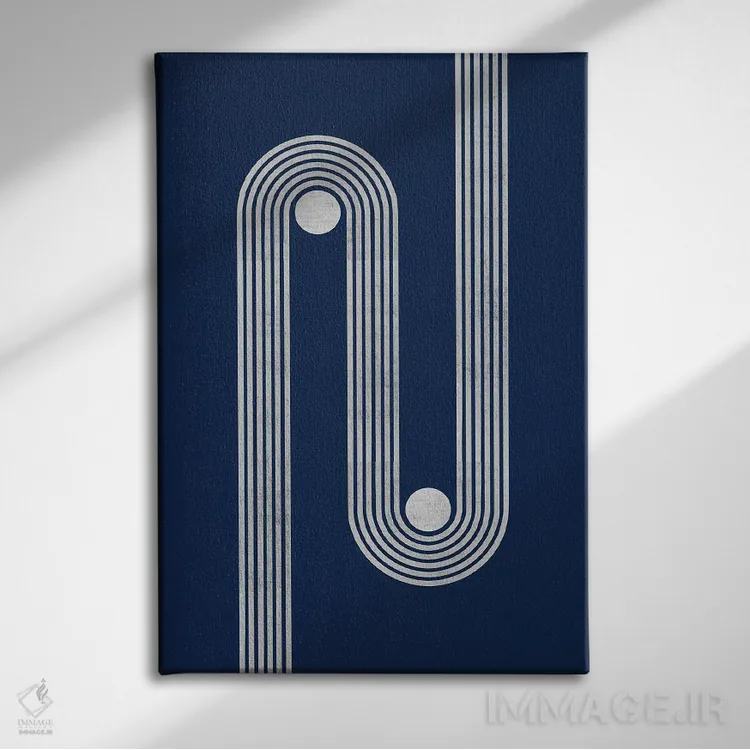 تابلو مینیمال خطوط و نقطه های رترو سرمه ای II اثر ام سی دیزاین لب - نمای روبهرو روی دیوار