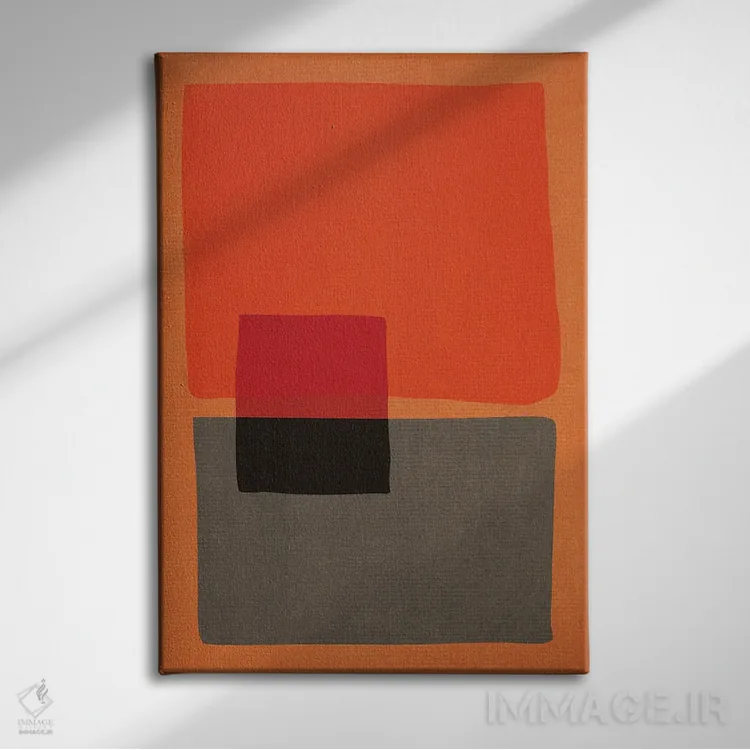 تابلو مینیمال بلوک رنگ نارنجی بژ تیره I اثر ام سی دیزاین لب - نمای روبهرو روی دیوار