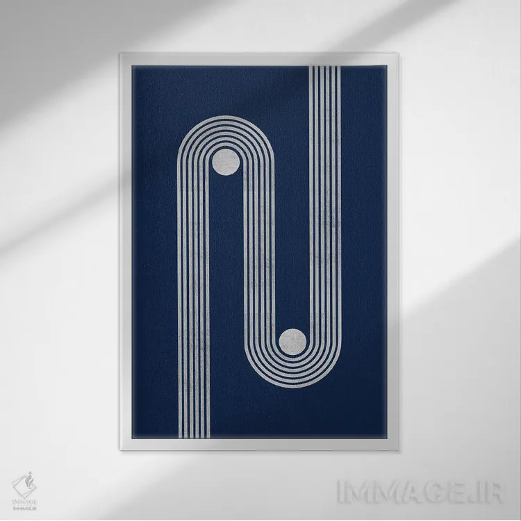 تابلو مینیمال خطوط و نقطه های رترو سرمه ای II اثر ام سی دیزاین لب - نمای قابدار سفید