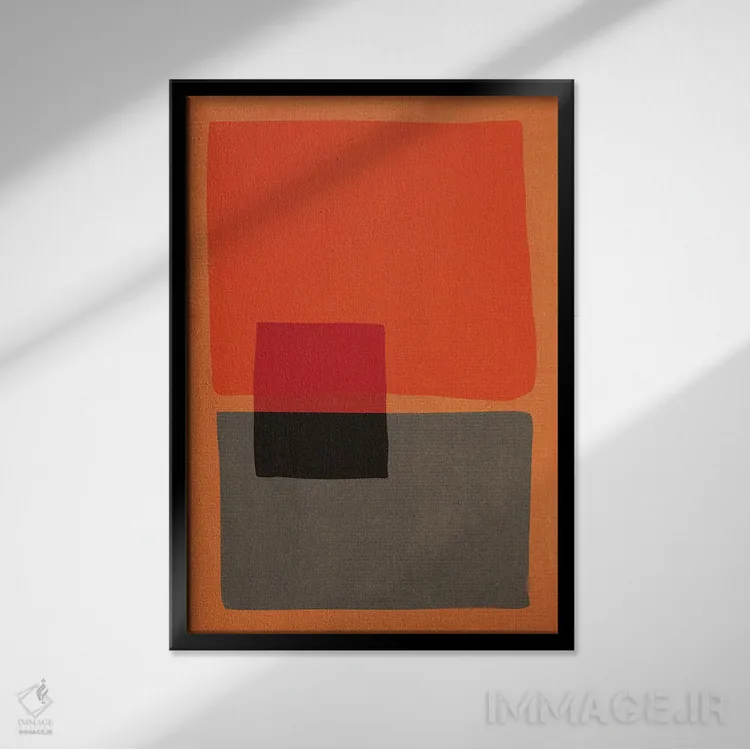 تابلو مینیمال بلوک رنگ نارنجی بژ تیره I اثر ام سی دیزاین لب - نمای قابدار مشکی